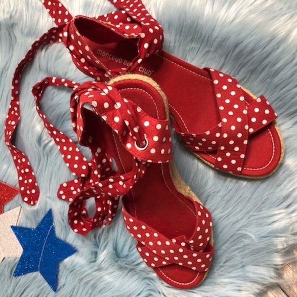 Montego Bay Club Shoes - MONTEGO BAY CLUB Red Polka Dot Wedge Sandals SZ 10
